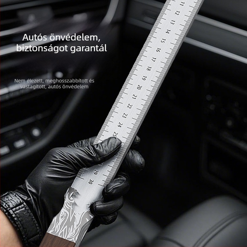 Rozsdamentes acélból készült autóba szerelt mérővessző, önvédelmi eszköz, edzett, vastag egyenes vonalzó, 5 mm, gyémánt élű