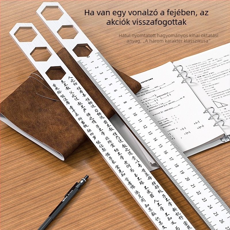 Rozsdamentes acélból készült autóba szerelt mérővessző, önvédelmi eszköz, edzett, vastag egyenes vonalzó, 5 mm, gyémánt élű