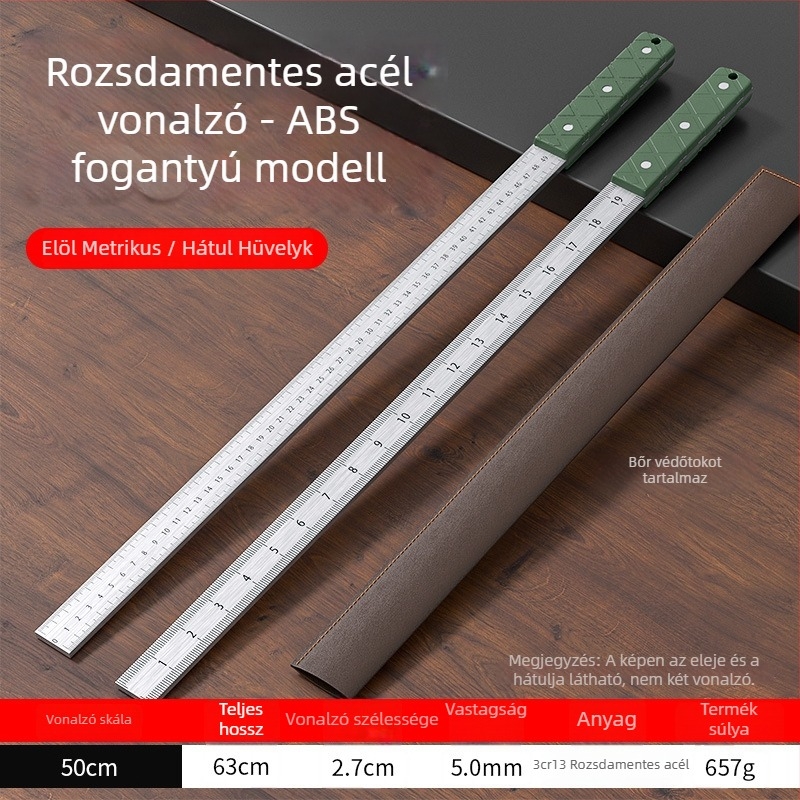 Rozsdamentes acélból készült autóba szerelt mérővessző, önvédelmi eszköz, edzett, vastag egyenes vonalzó, 5 mm, gyémánt élű