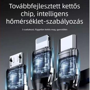 3 az 1-ben szövött USB-C töltőkábel, 120W gyors töltés, Huawei és Apple készülékekhez