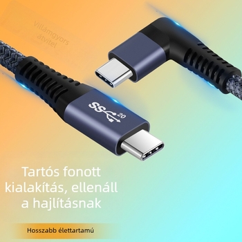 Ívelt Type-C M-M adatkábel teljes funkcionalitással, 100W gyorstöltés, 20 Gbps átvitellel, 4K60Hz átvitel, mobil eszközökhöz és notebookokhoz