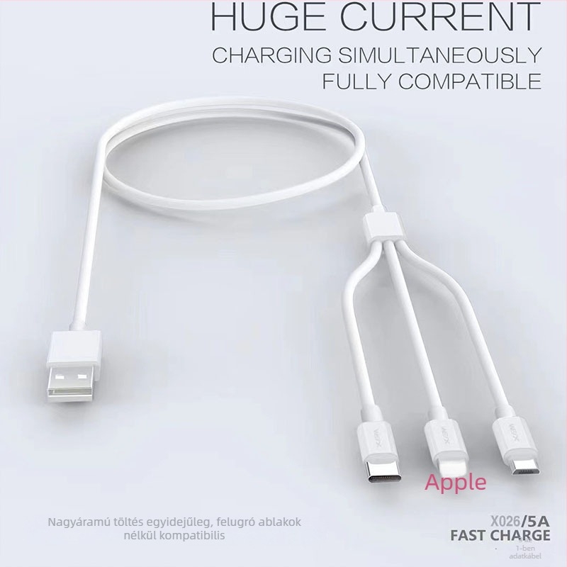 1,2 m 3 az 1-ben töltés- és adatkábel, gyors töltés, Apple és Huawei eszközökhöz