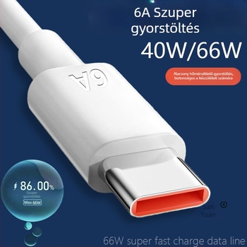 Type-C adatkábel, 6A gyors töltés, kompatibil Huawei/Honor Enjoy Nova P30/P40 Android eszközökkel