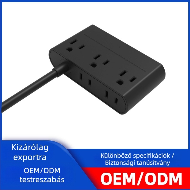 Amerikai szabványú ötdugós elosztó USB-portokkal, 1,5 m hosszú kábellel
