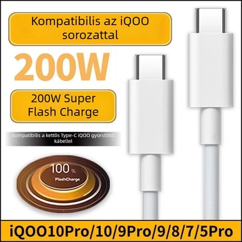 Vivo USB-C gyorstöltő kábel digitális kijelzővel, kétmotoros töltési technológia 120W/200W, iQOO 10 Pro/9/8/7