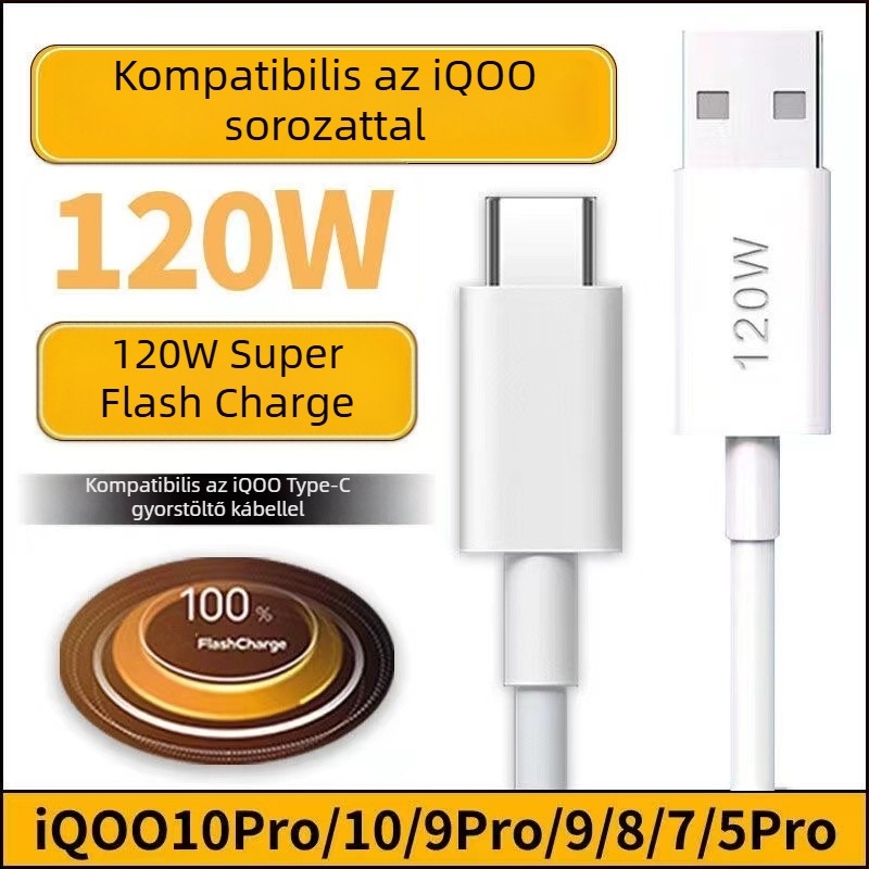Vivo USB-C gyorstöltő kábel digitális kijelzővel, kétmotoros töltési technológia 120W/200W, iQOO 10 Pro/9/8/7