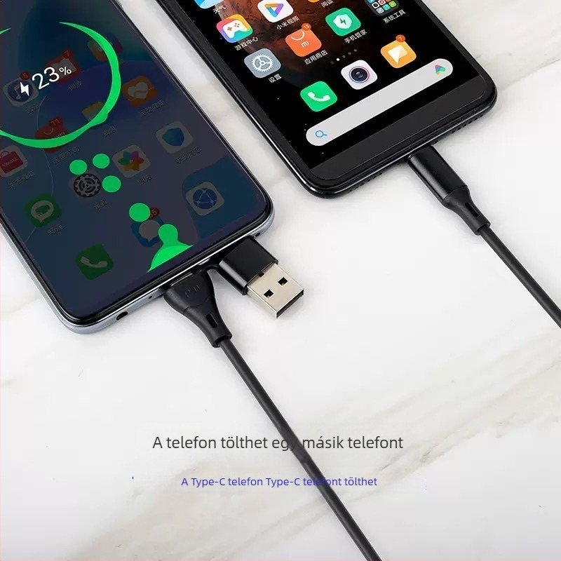 PD 60W USB-C–USB-C gyorstöltő kábel kettős fejjel, 2-in-1, hossz 0,5–1 m, fekete, TPE
