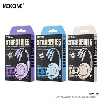 WEKOME Star 100W magas teljesítményű teleszkópos 3-in-1 töltés és adatkábel okostelefonhoz, modell WDC-18