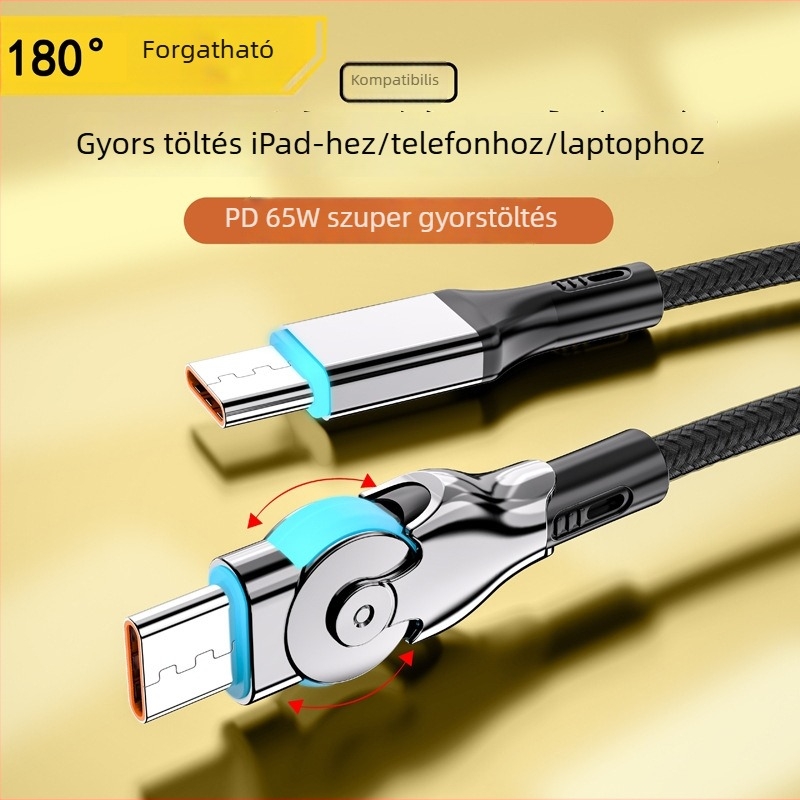 Két végű USB-C PD gyorstöltő adatkábel, kompatibilis iPhone 15, Huawei, Xiaomi laptop, iPad és okostelefonok számára