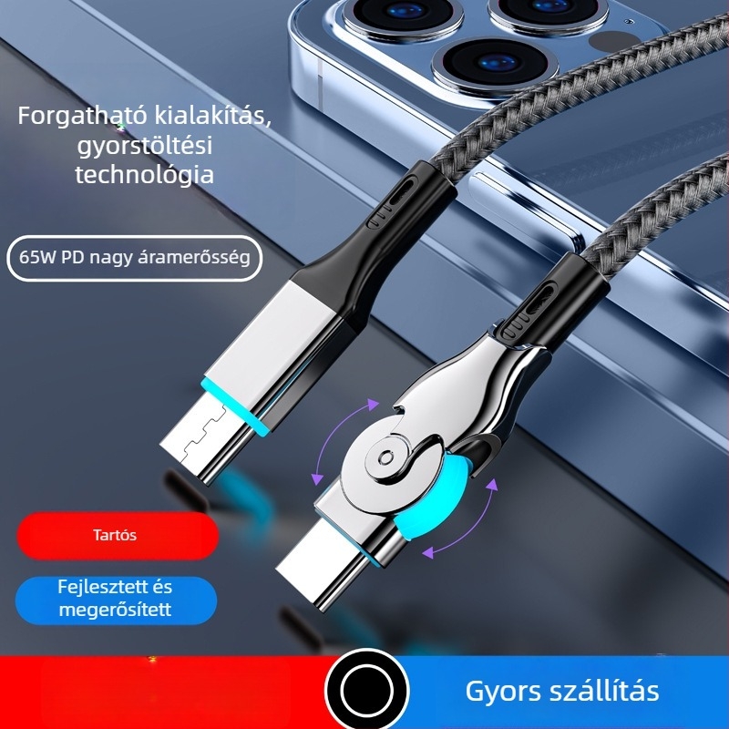 Két végű USB-C PD gyorstöltő adatkábel, kompatibilis iPhone 15, Huawei, Xiaomi laptop, iPad és okostelefonok számára