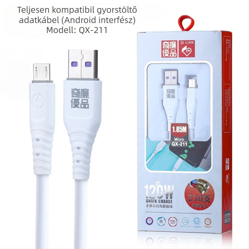 Android adatkábel, 1,8 m, TPE, Micro USB, kompatibil Xiaomi, Huawei és Honor telefonokkal, gyors töltés