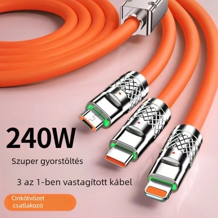 240W gyors töltésű 3 az 1-ben USB-C/Lightning/Mikro-USB kábel Huawei, Xiaomi és vivo készülékekhez