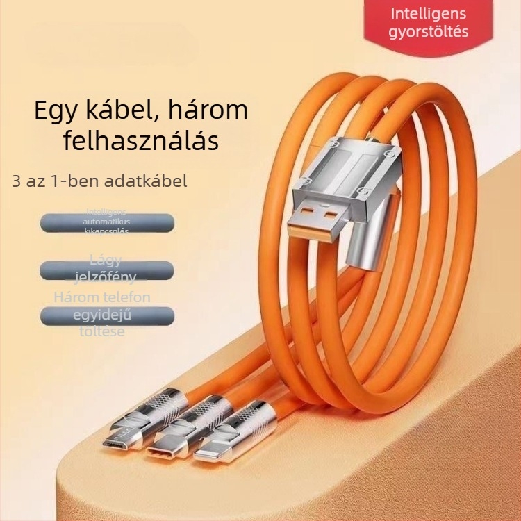 240W gyors töltésű 3 az 1-ben USB-C/Lightning/Mikro-USB kábel Huawei, Xiaomi és vivo készülékekhez