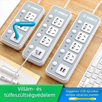 Panel-stílusú USB hosszabbító, több aljzattal, otthonra, kollégiumba, szállodába és irodába
