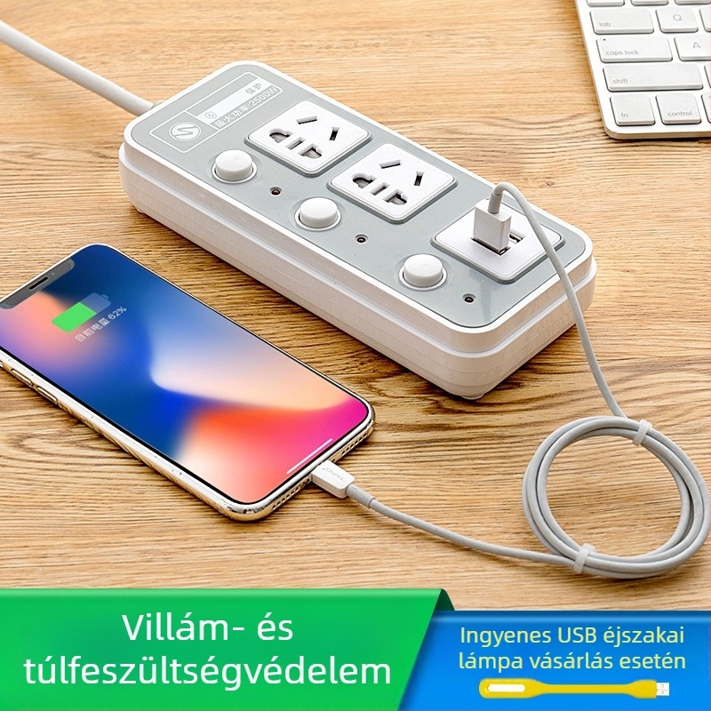 Panel-stílusú USB hosszabbító, több aljzattal, otthonra, kollégiumba, szállodába és irodába