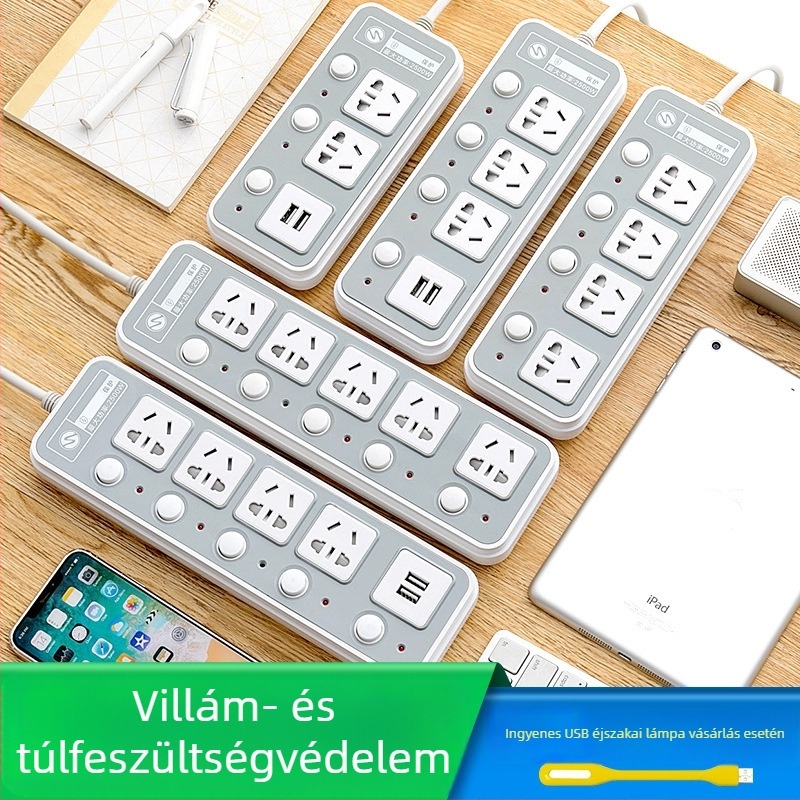 Panel-stílusú USB hosszabbító, több aljzattal, otthonra, kollégiumba, szállodába és irodába