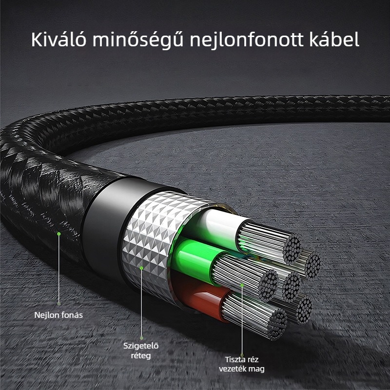 240W cinkötvözet digitális kijelzőjű USB Type-C gyorstöltőkábel, hálózott, 1–2 m, Huawei, Apple, Android