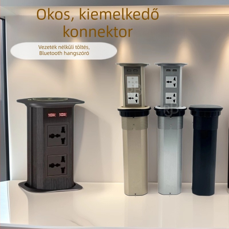 Okos asztali emelő aljzat – beépített a konyhai szigetre, irodai és tárgyalóasztalokhoz, automatikus emelés és vezeték nélkuli töltés