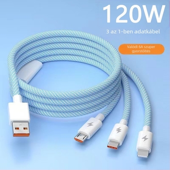 Macron 66W szövött adat- és töltőkábel 1-3, Mini USB, Lightning és USB-C csatlakozókkal