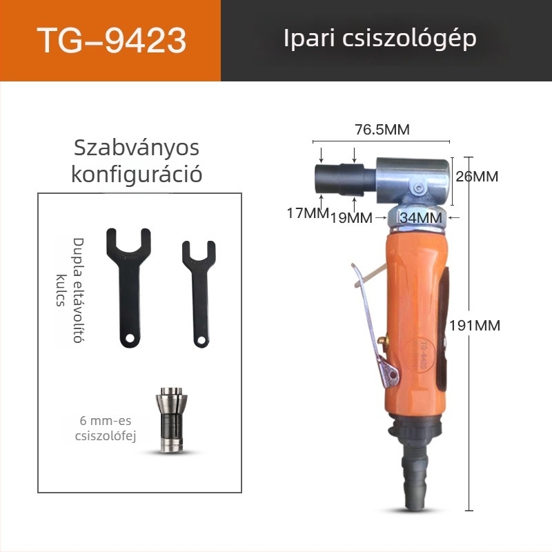Pneumatikus szögű csiszoló belső furatok élhajlítására és 90° belső sarok deburrálására