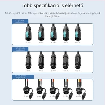 LP12 csatlakozó, 2-6 vezeték, egyenes dugó, flánnes aljzat motorokhoz és repülőiparhoz, LED világítás, IP68 vízálló tápkábel