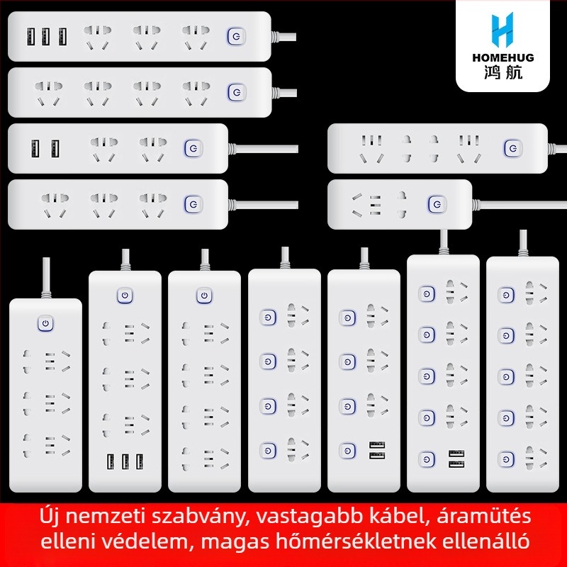 Kreatív intelligens USB-töltős hosszabbító független kapcsolóval, kábellel, nagy teljesítményű aljzattal