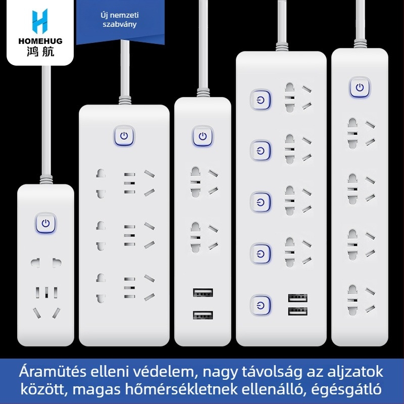 Kreatív intelligens USB-töltős hosszabbító független kapcsolóval, kábellel, nagy teljesítményű aljzattal