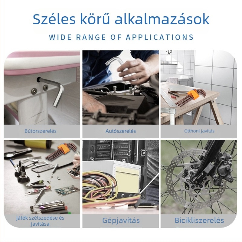 S2 golyófejű és lapos fejű hatszögletű kulcs készlet, L-alakú kulcsok, 7 darab