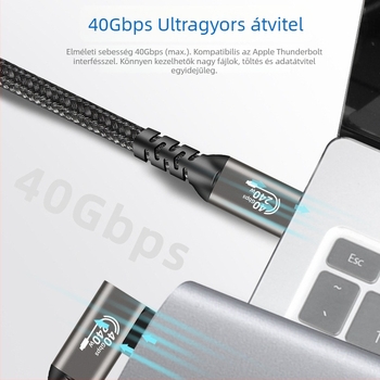 USB4 adatkábel, 3 m hosszú, 240W gyors töltés, Type-C, fonott, hordozható, 40 Gbps adatátvitel
