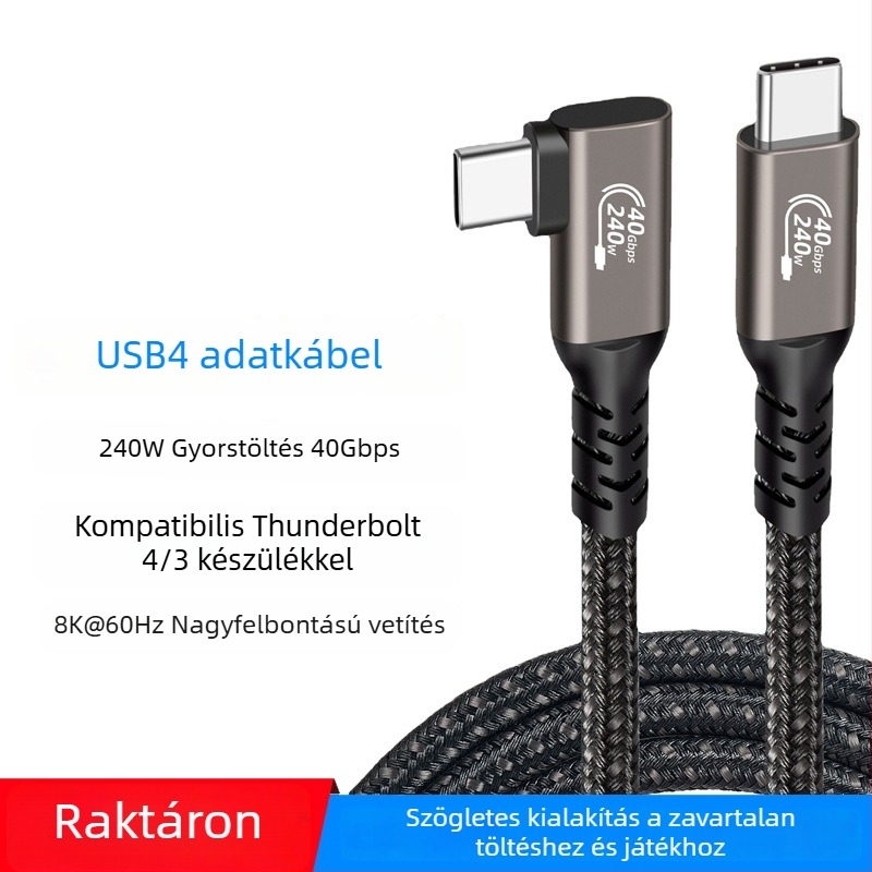 USB4 adatkábel, 3 m hosszú, 240W gyors töltés, Type-C, fonott, hordozható, 40 Gbps adatátvitel