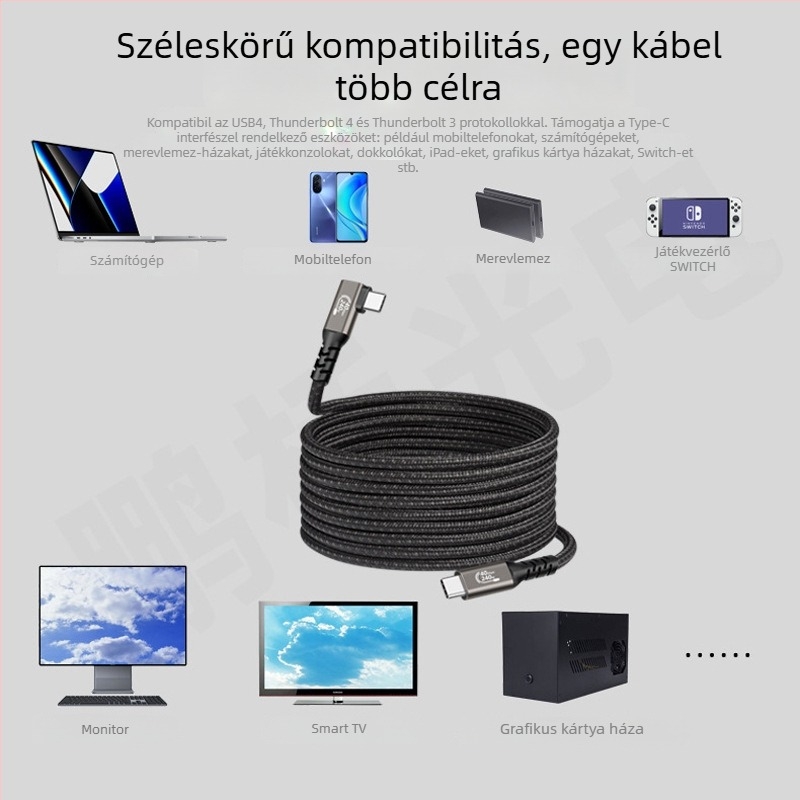 USB4 adatkábel, 3 m hosszú, 240W gyors töltés, Type-C, fonott, hordozható, 40 Gbps adatátvitel