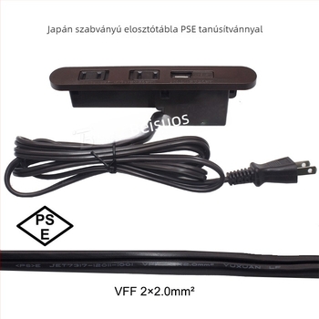 Japán stílusú USB-s elosztó, két aljzattal asztalhoz vagy éjjeliszekrényhez, kábelrel, PSE-tanúsítvány