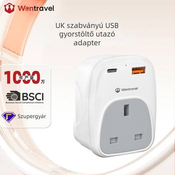 Hordozható intelligens konnektor brit szabvány szerinti 3-pontos USB-porttal