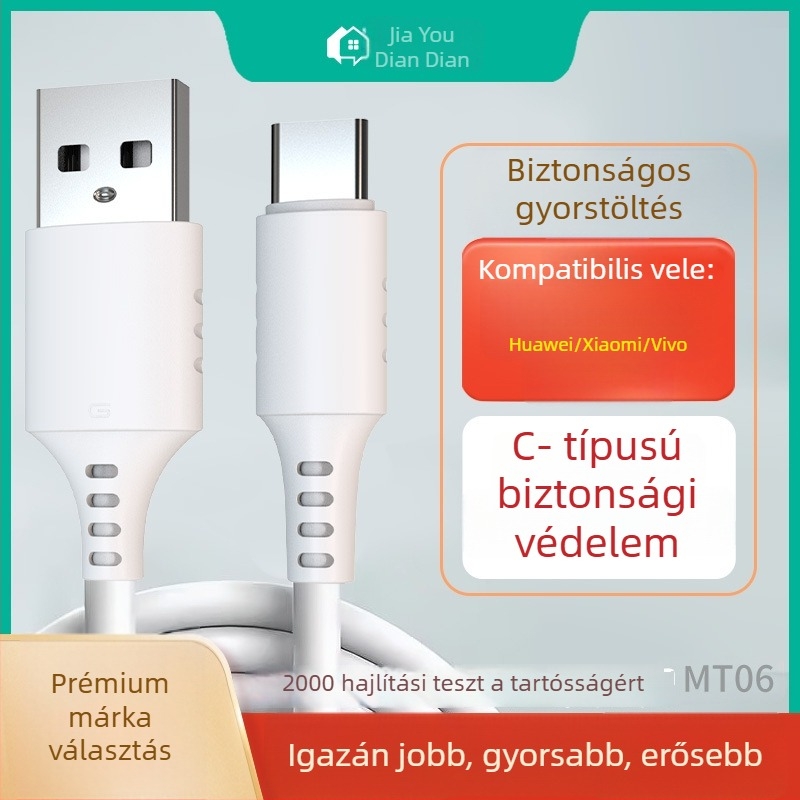 Környezettudatos prémium Type-C töltő- és adatkábel, nagyáramú, Huawei Mate60/MT06 kompatibilis, fehér PVC, hossz 0,5–1 m