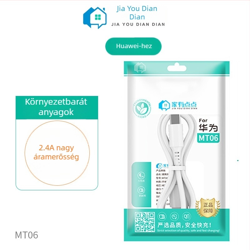 Környezettudatos prémium Type-C töltő- és adatkábel, nagyáramú, Huawei Mate60/MT06 kompatibilis, fehér PVC, hossz 0,5–1 m