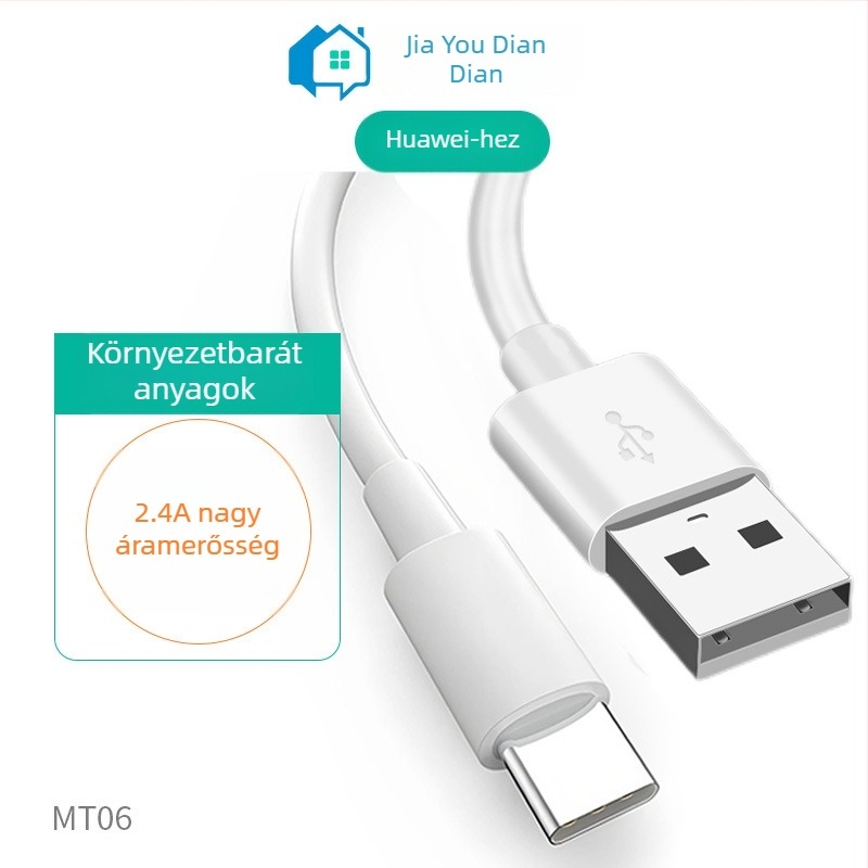 Környezettudatos prémium Type-C töltő- és adatkábel, nagyáramú, Huawei Mate60/MT06 kompatibilis, fehér PVC, hossz 0,5–1 m