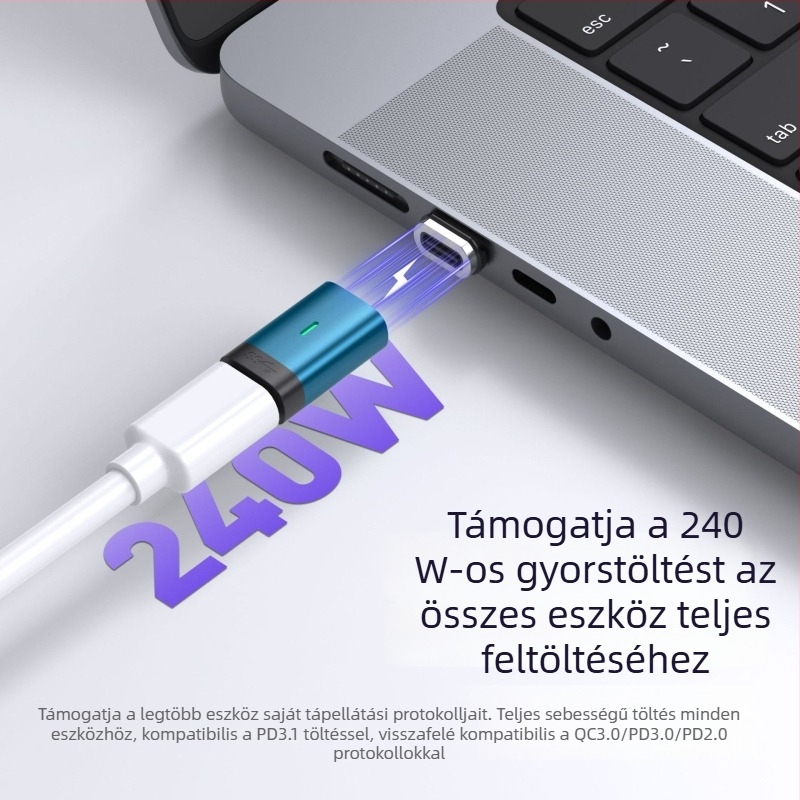 USB-C mágneses adapter, 240W Type-C adat- és töltésátalakító, női adapter