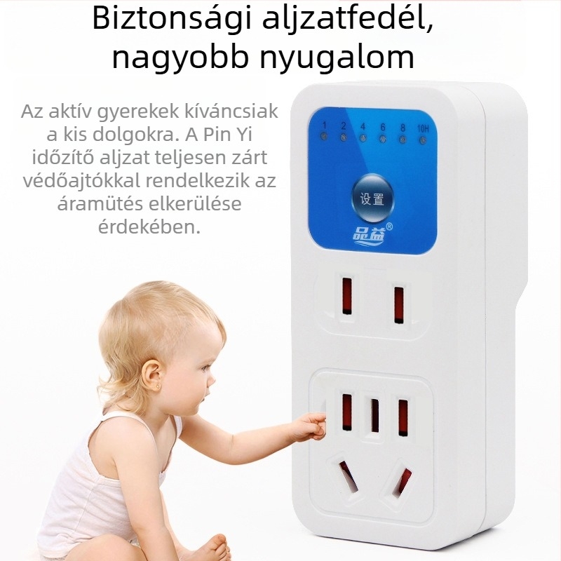 Pinyi intelligens visszaszámláló időzítő aljzat, automatikus kikapcsolással, 7 csatlakozóval telefon töltéséhez