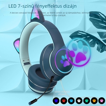 AKZ-022 Vezetékes számítógépes fejhallgató macskafülekkel, over-ear, összecsukható, világítással és mikrofonnal