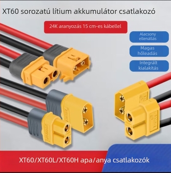 XT60 lítium akkumulátor csatlakozó, réz- és aranyozott érintkezőkkel, férfi és női XT60/H/F végek, banán csatlakozó és T-csatlakozó RC modellekhez