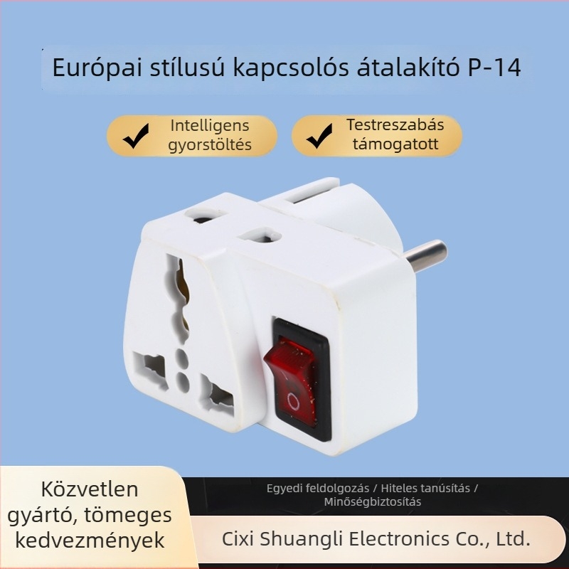 Európai szabványú dugaszkonverter kapcsolóval, hordozható tápegységvédő