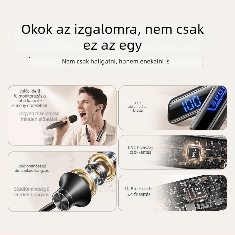 Vezeték nélküli zajszűrős Bluetooth nyakpántos fejhallgató, többfunkciós intelligens gaming és futó fülhallgató