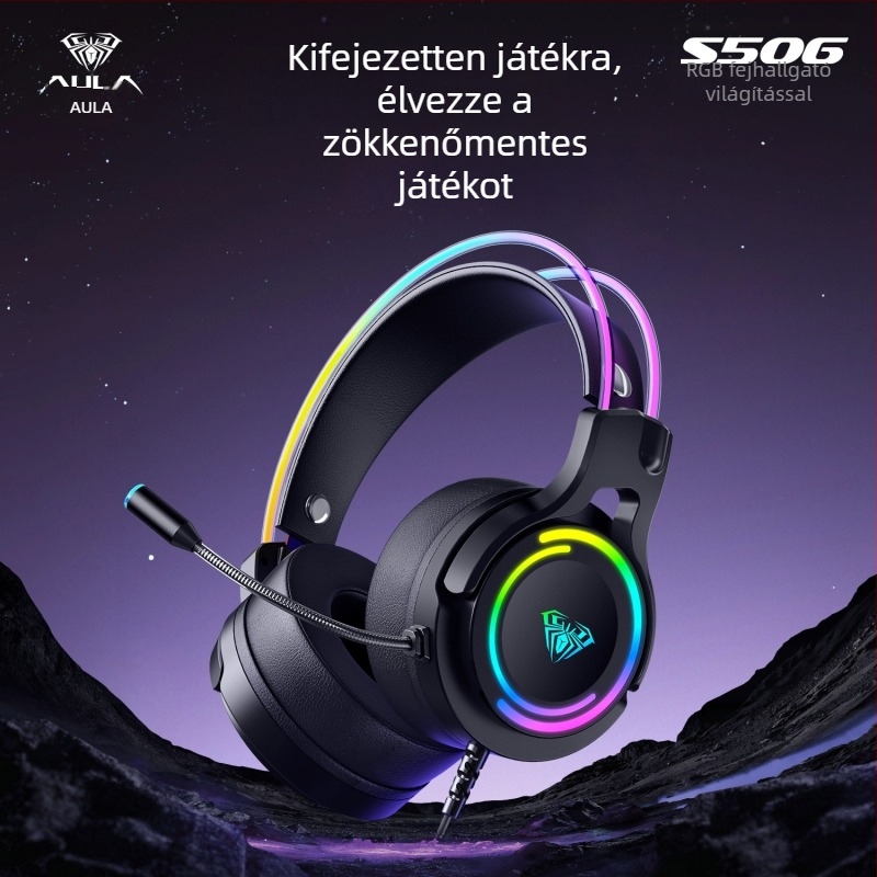 Wolf Spider S506 kábeles gaming fejhallgató 7.1 Surround hangzással PC/Laptophoz, világító e-sport fejhallgató