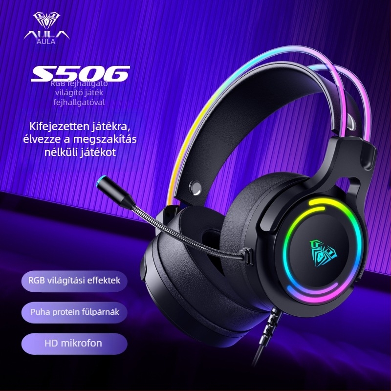 Wolf Spider S506 kábeles gaming fejhallgató 7.1 Surround hangzással PC/Laptophoz, világító e-sport fejhallgató