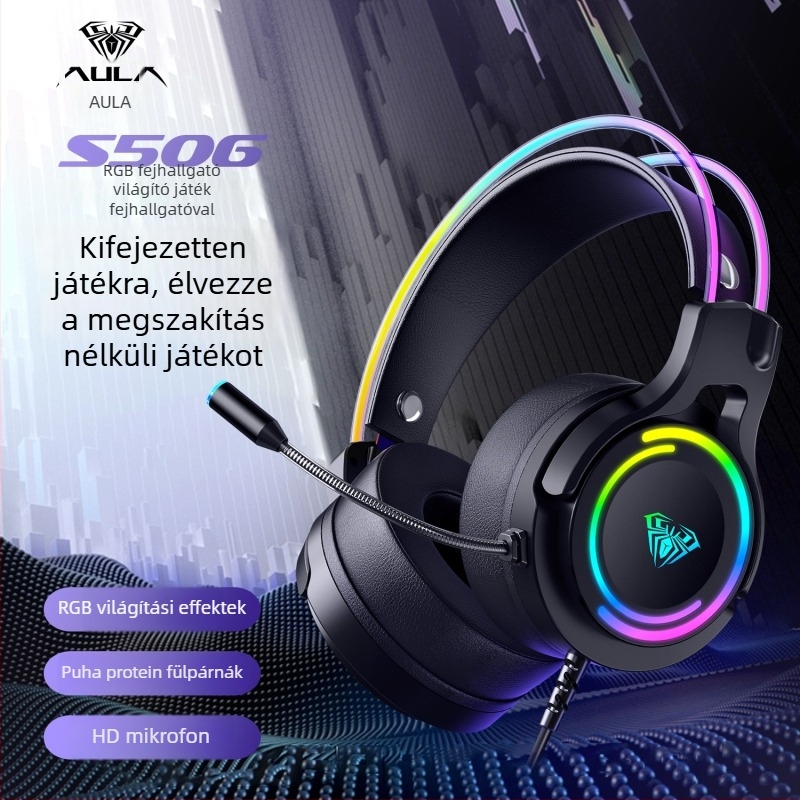 Wolf Spider S506 kábeles gaming fejhallgató 7.1 Surround hangzással PC/Laptophoz, világító e-sport fejhallgató