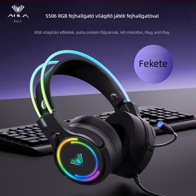 Wolf Spider S506 kábeles gaming fejhallgató 7.1 Surround hangzással PC/Laptophoz, világító e-sport fejhallgató
