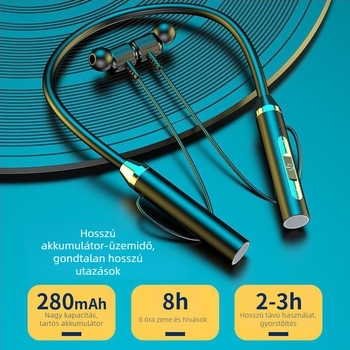 Bluetooth headset 5.3 nyakpántos, vezeték nélküli sztereó, hívásfunkció, alacsony késleltetés, vízálló, zajcsökkentés, hosszú akkumulátor-üzemidő, sportos stílus