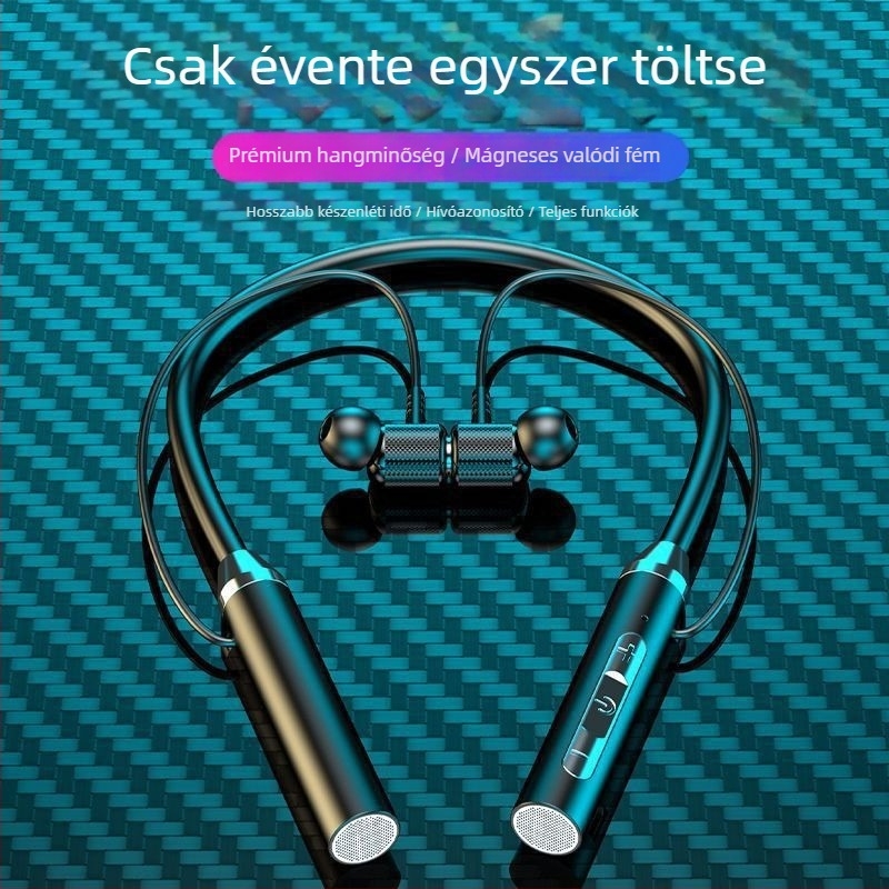 Bluetooth headset 5.3 nyakpántos, vezeték nélküli sztereó, hívásfunkció, alacsony késleltetés, vízálló, zajcsökkentés, hosszú akkumulátor-üzemidő, sportos stílus