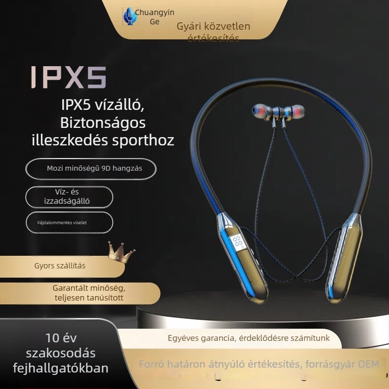 Nyakpántos Bluetooth fejhallgató nagy akkumulátorral, kártyahely, sztereó, vízálló, Bluetooth 5.0