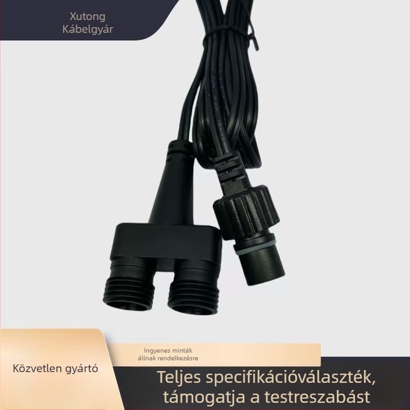 Kültéri EU-s szabványú vízálló hosszabbító, férfi- és női csatlakozókkal, 1-2 elosztó karácsonyi LED világításhoz, 2,35 mm-es dugaszoló csatlakozóval